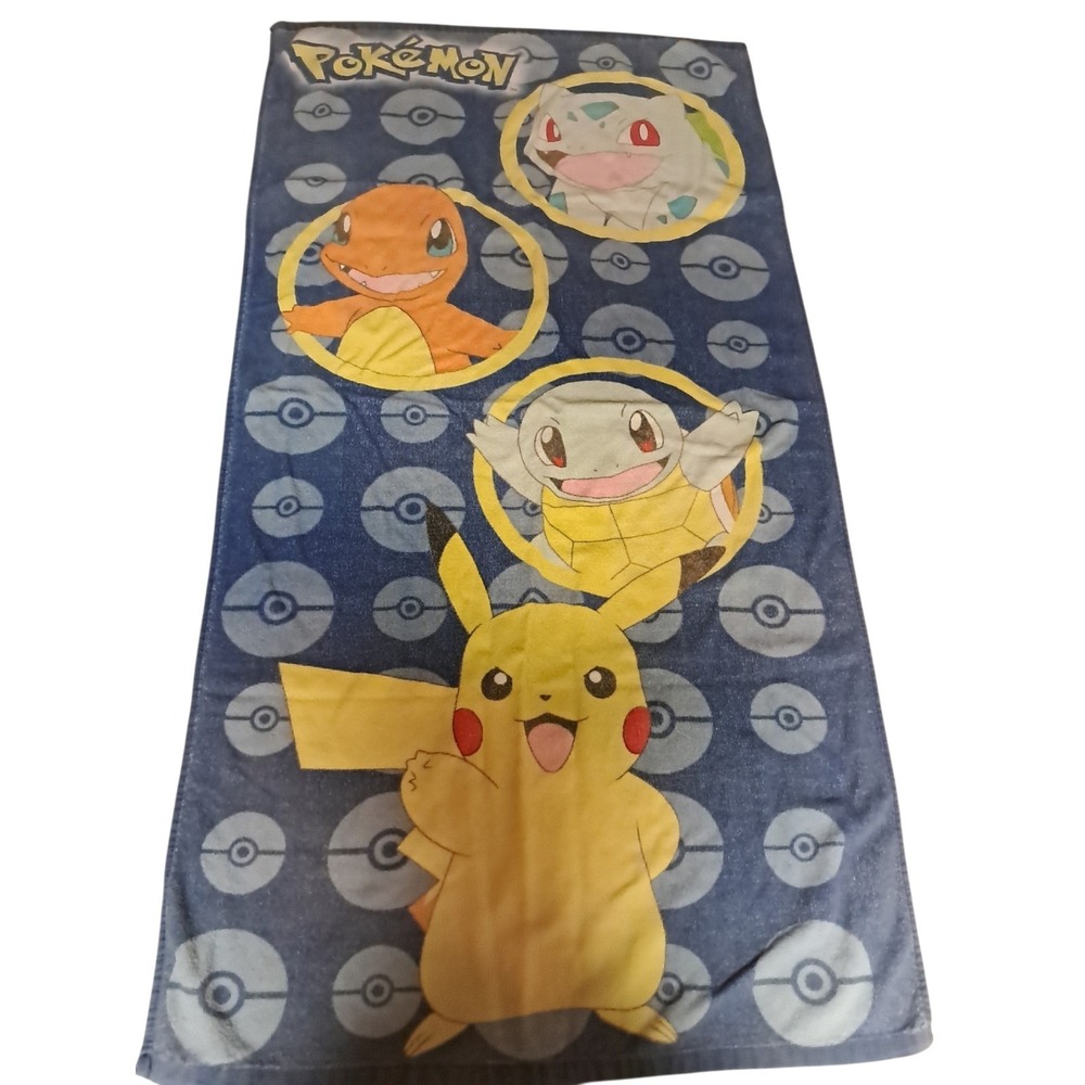 Vintage Pokémon Beach Towel 53x27‎ Pikachu Charizard Bulbasar Charmander 90s